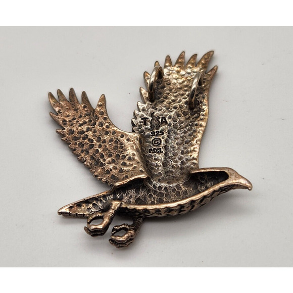 PSCL Vintage 925 Sterling Silver Open Wing Flying Eagle Pendant Unisex 9.83 Gram - Picture 3 of 7